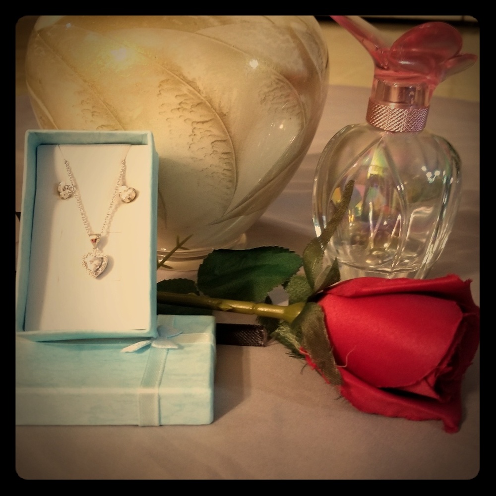 Sterling silver with white sapphire necklace and e